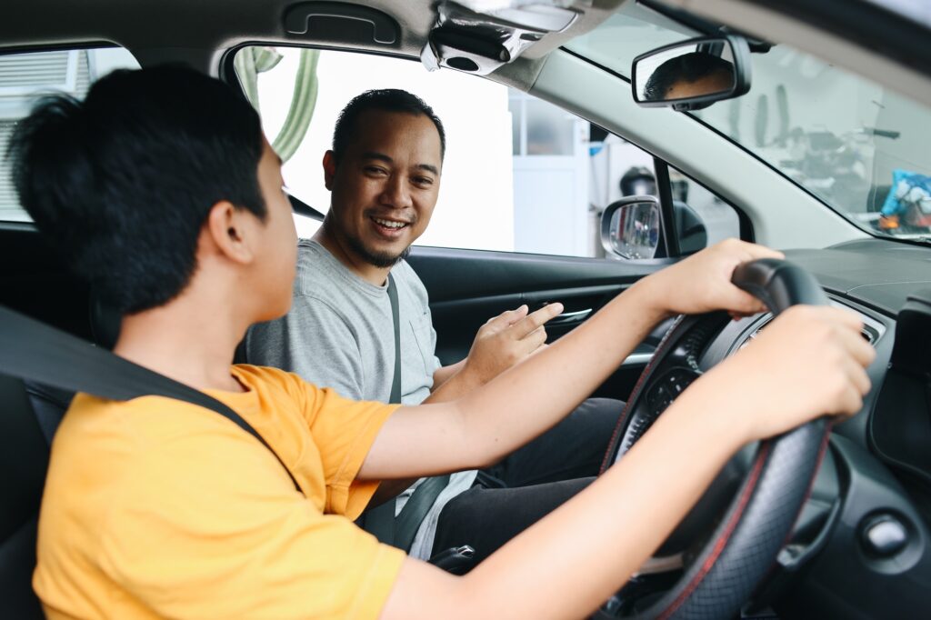 Teenager on Driving Course, Car Lesson and Training