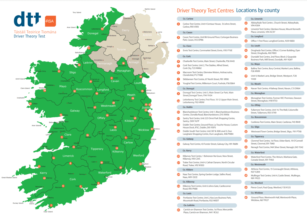 Test centre locations map