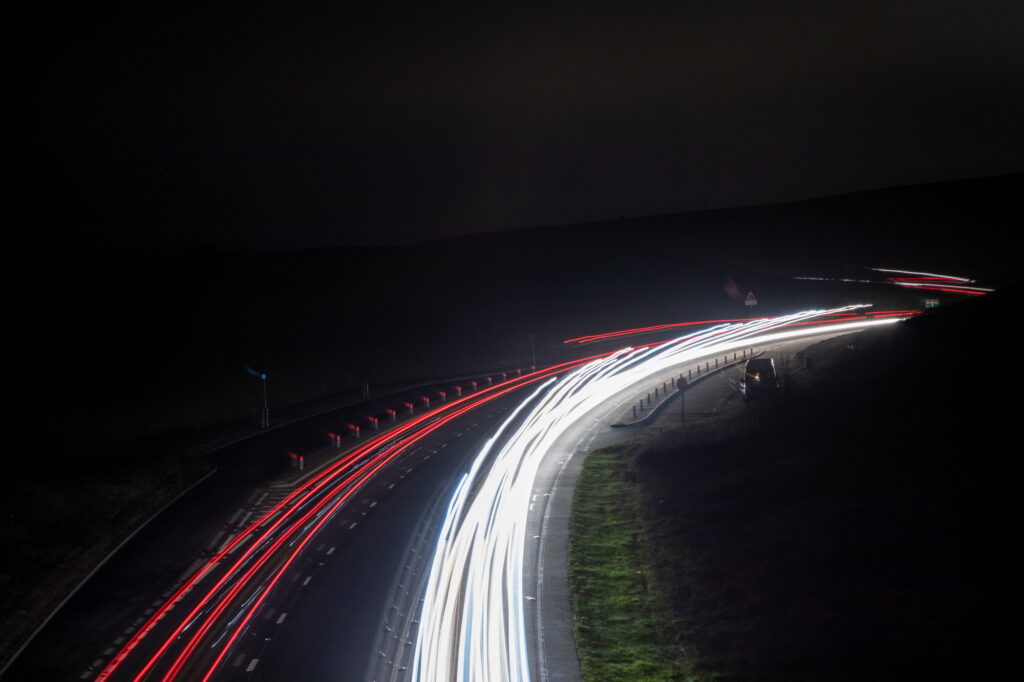 Long exposure of cars passing on Weymouth Relief Road in Weymouth, Dorset, UK
